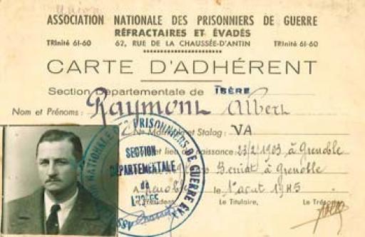  War prisoner national association card of Albert Raymond 