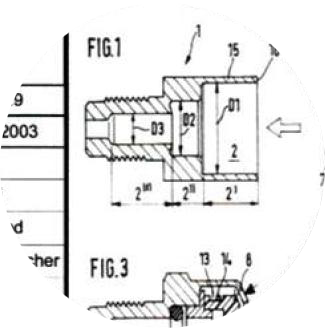Esquema técnico de la patente del racor encliquetable de alta presión